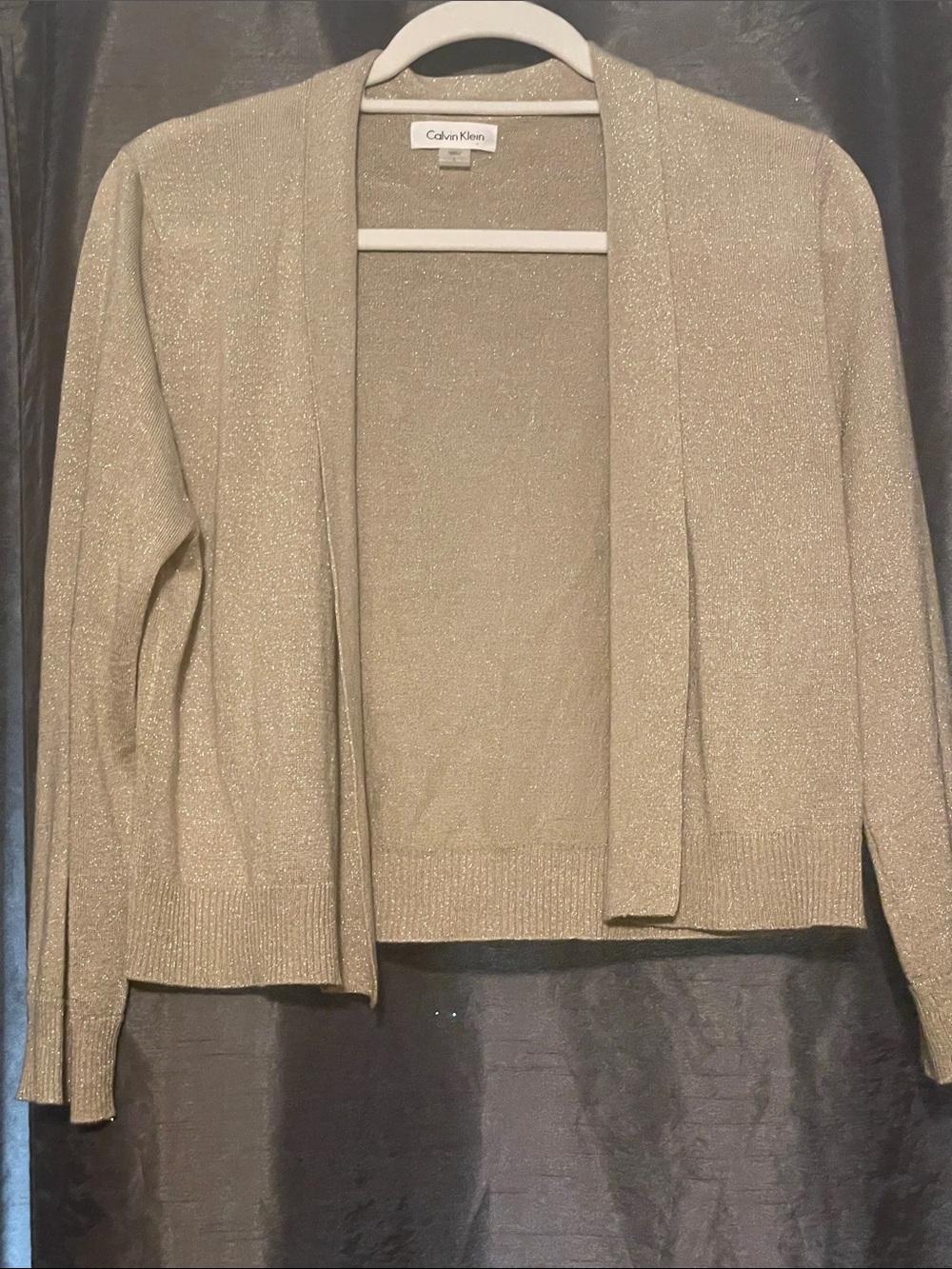 Calvin Klein Shimmery Champagne Open-Front Cardigan